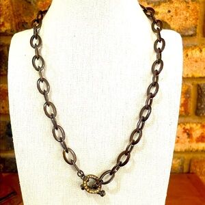 Nolan Miller 90s Vintage Veneto Chain Orange Rhinestone Toggle Clasp Necklace